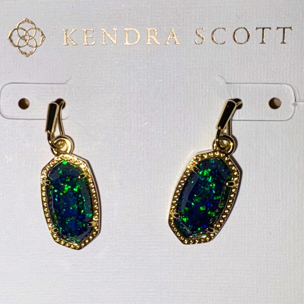 Kendra Scott Lee Navy Blue and Green gold drop Earrings